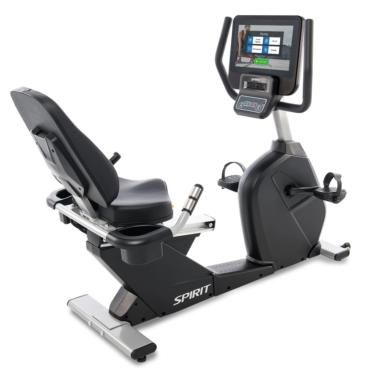 Spirit Fitness CR800 ENT recumbent bike with interactive touchscreen display