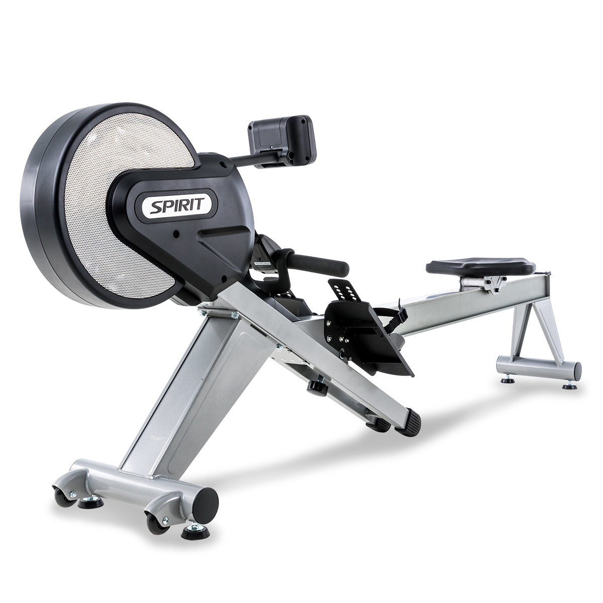 Spirit Fitness CRW800 light commercial rower with LCD display and adjustable resistance buttons on oar handle