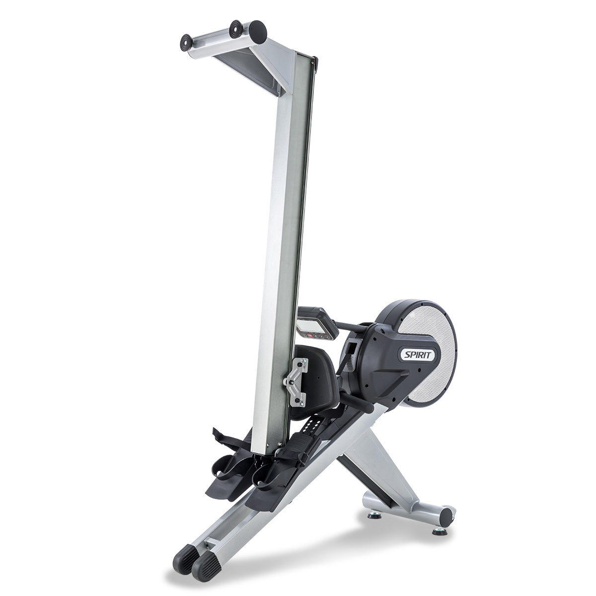 Spirit Fitness CRW800 light commercial rower with LCD display and adjustable resistance buttons on oar handle