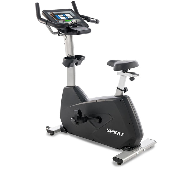 Spirit Fitness CU800ENT light commercial upright bike with touchscreen display and large padded seat