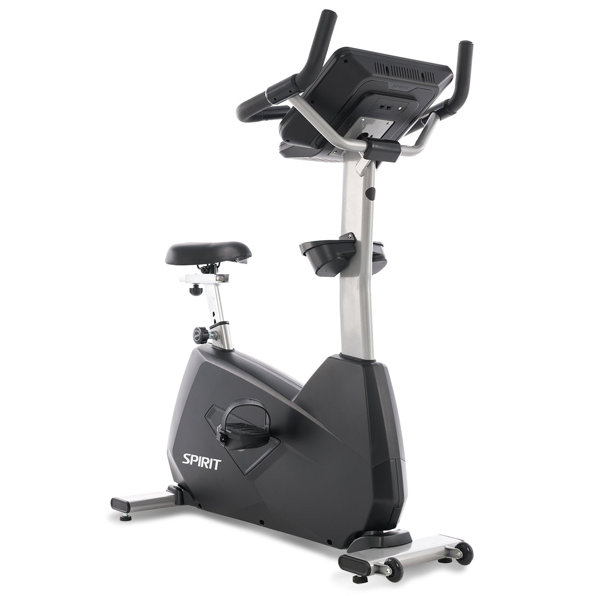 Spirit Fitness CU800ENT light commercial upright bike with touchscreen display and large padded seat
