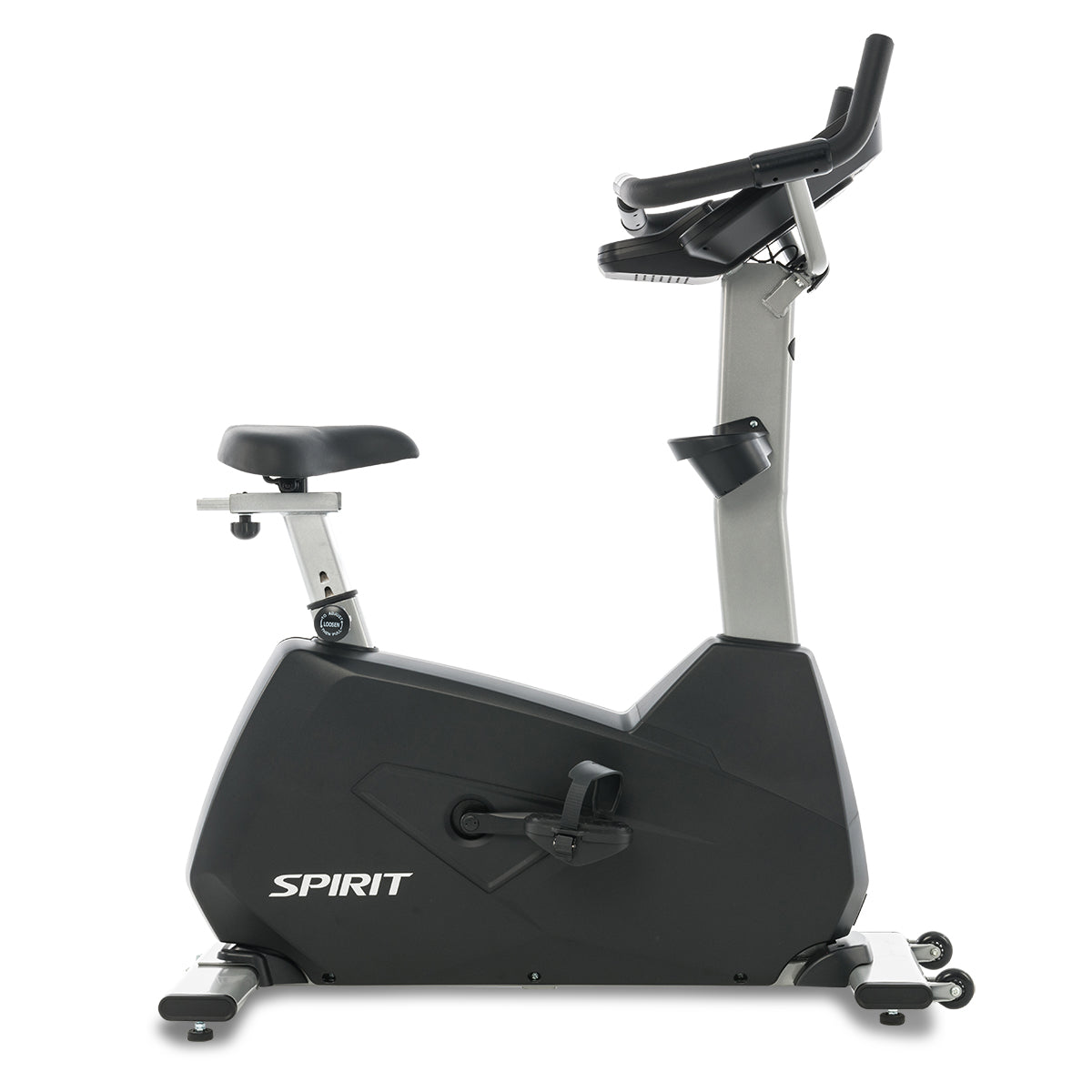 Spirit Fitness CU800ENT light commercial upright bike with touchscreen display and large padded seat
