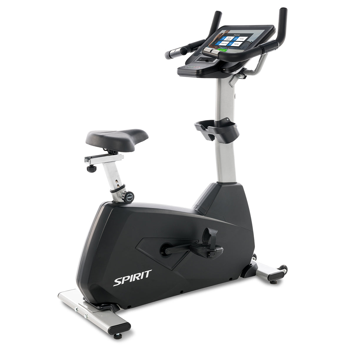 Spirit Fitness CU800ENT light commercial upright bike with touchscreen display and large padded seat