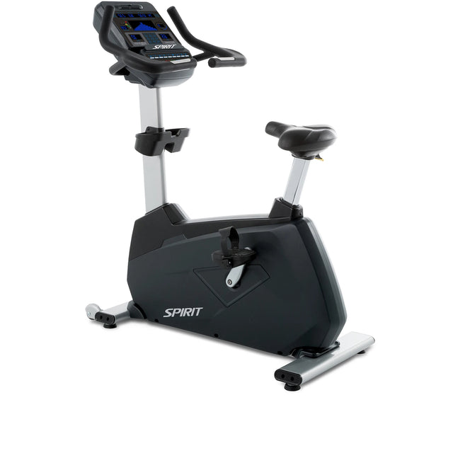 Spirit Fitness CU900 commercial grade upright bike with water bottle holders and heart rate hand sensors