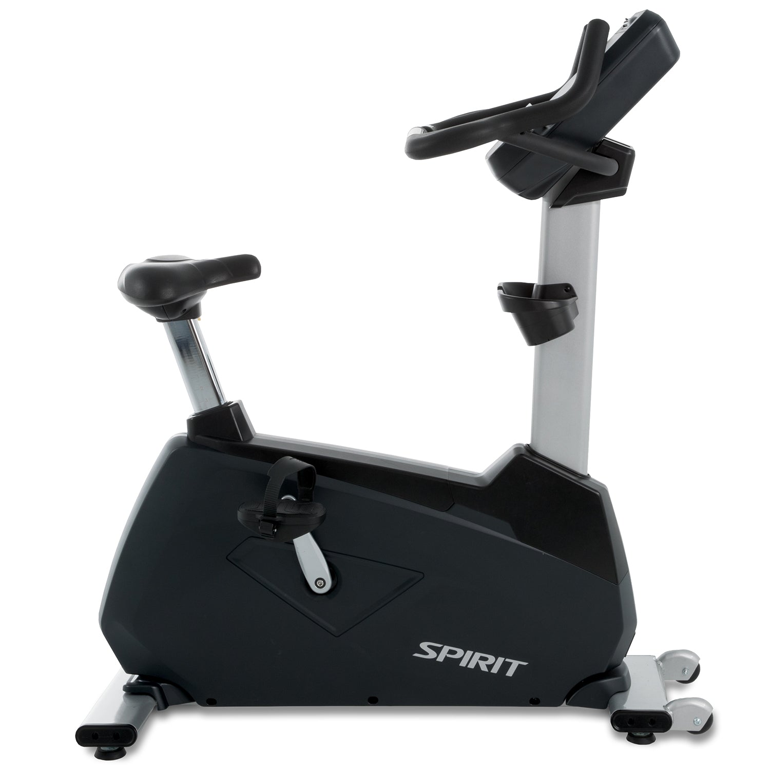 Spirit Fitness CU900 commercial grade upright bike with water bottle holders and heart rate hand sensors