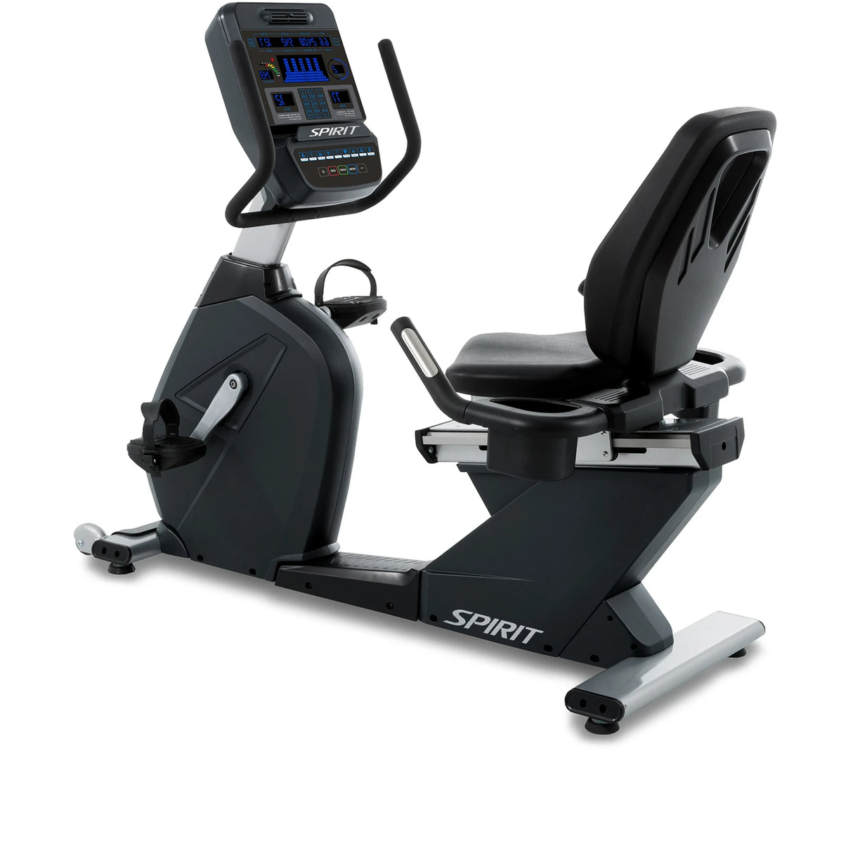 Spirit Fitness CR900 commercial grade recumbent bike with LED display and heart rate hand sensors