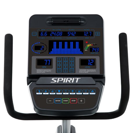 Spirit Fitness CR900 commercial grade recumbent bike with LED display and heart rate hand sensors