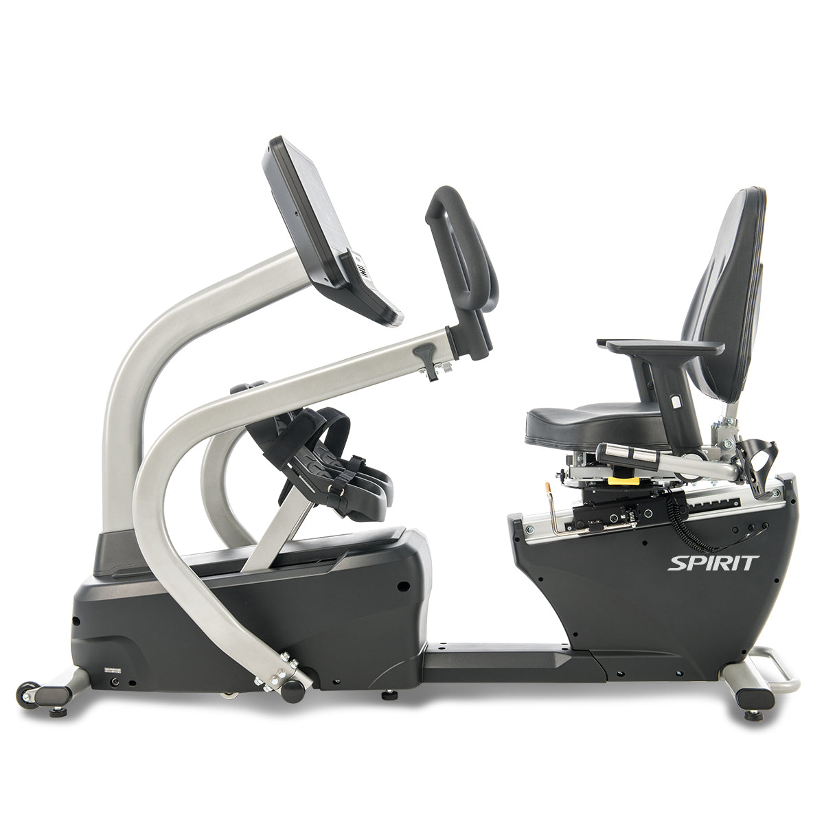 Spirit Fitness CRS800S light commercial recumbent seated stepper with adjustable seat and handles and armrests