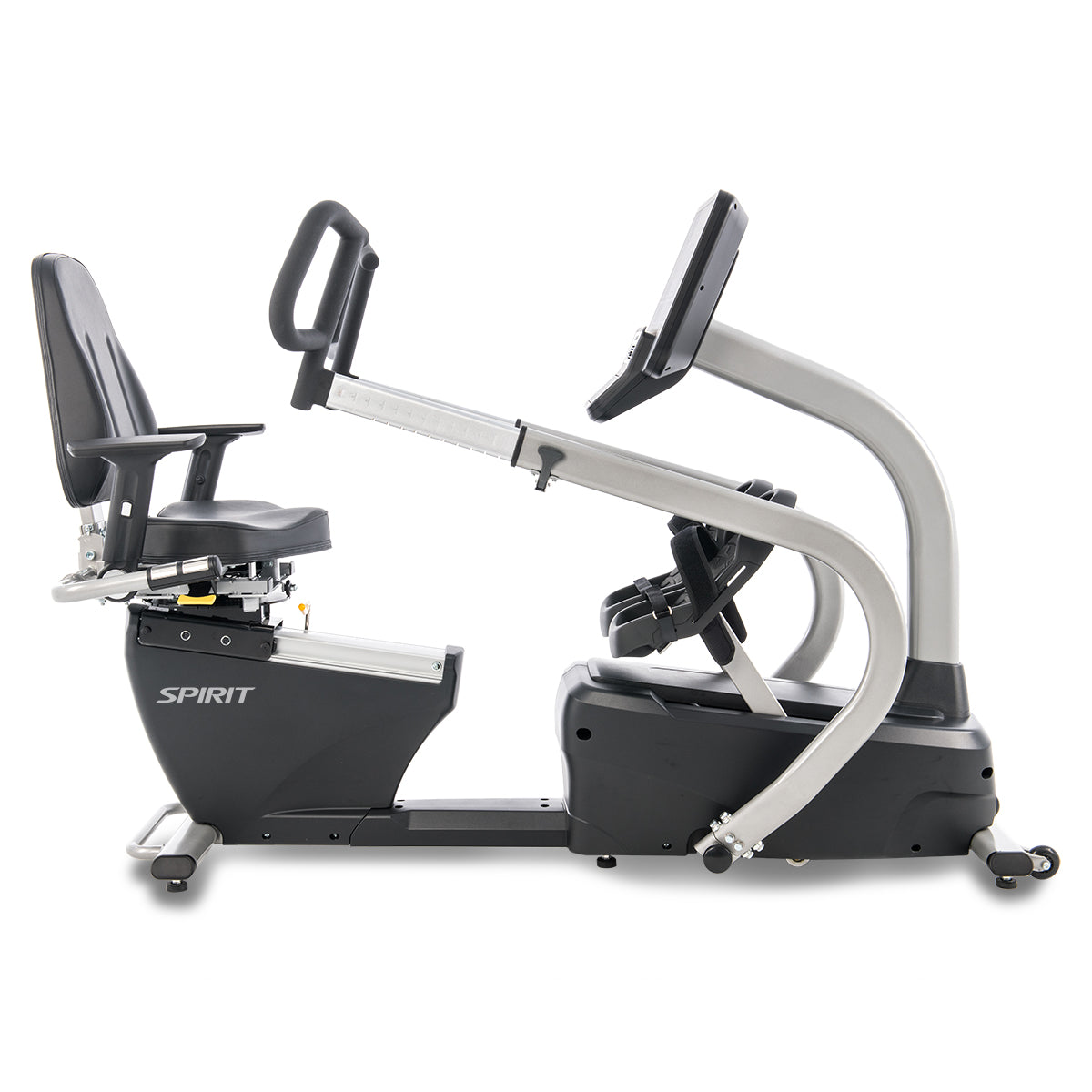 Spirit Fitness CRS800S light commercial recumbent seated stepper with adjustable seat and handles and armrests
