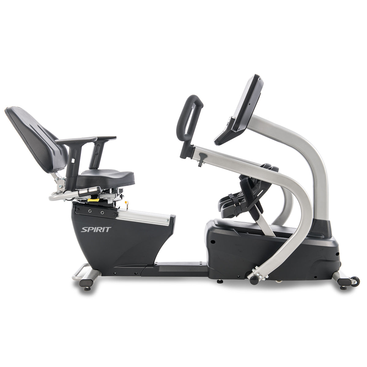 Spirit Fitness CRS800S light commercial recumbent seated stepper with adjustable seat and handles and armrests