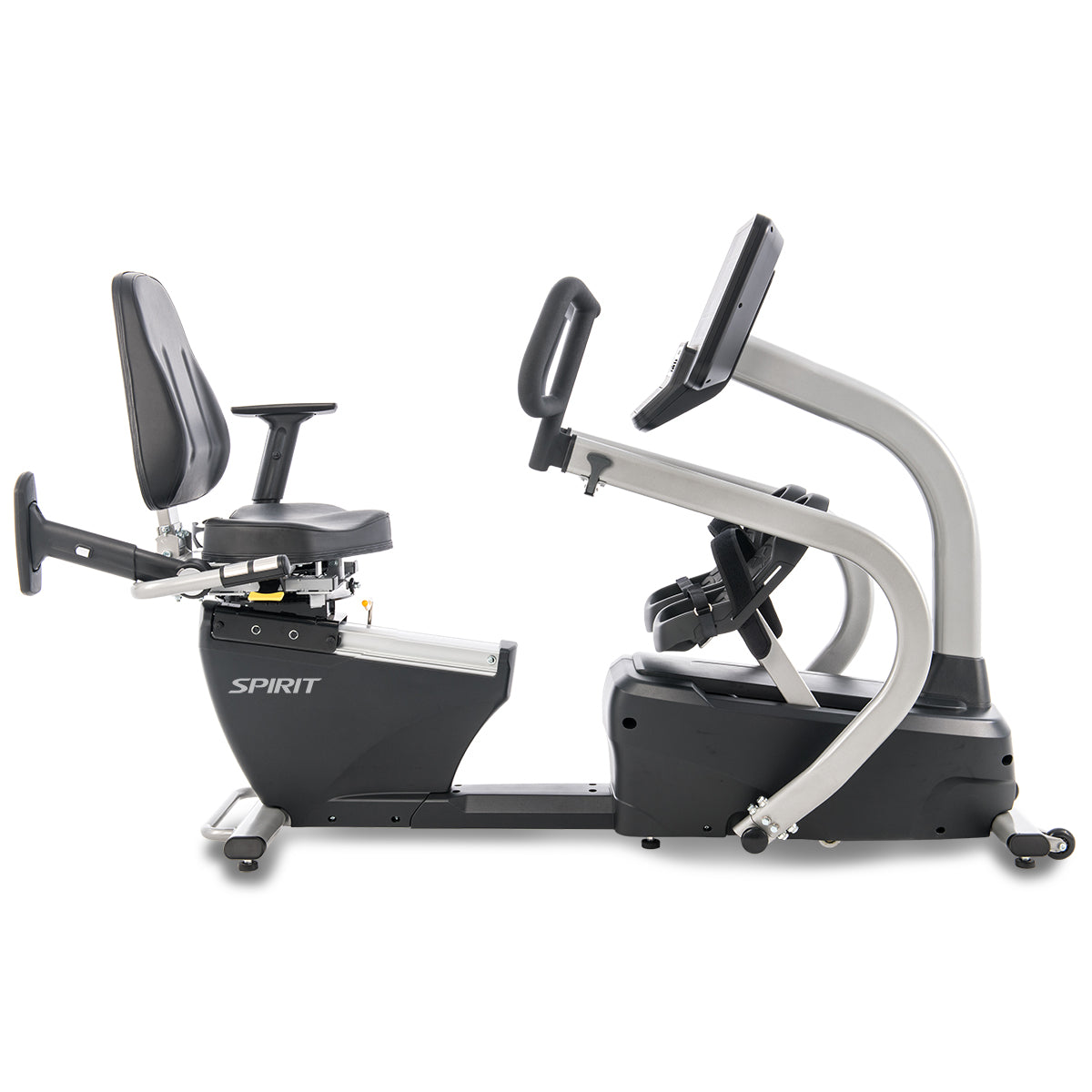 Spirit Fitness CRS800S light commercial recumbent seated stepper with adjustable seat and handles and armrests