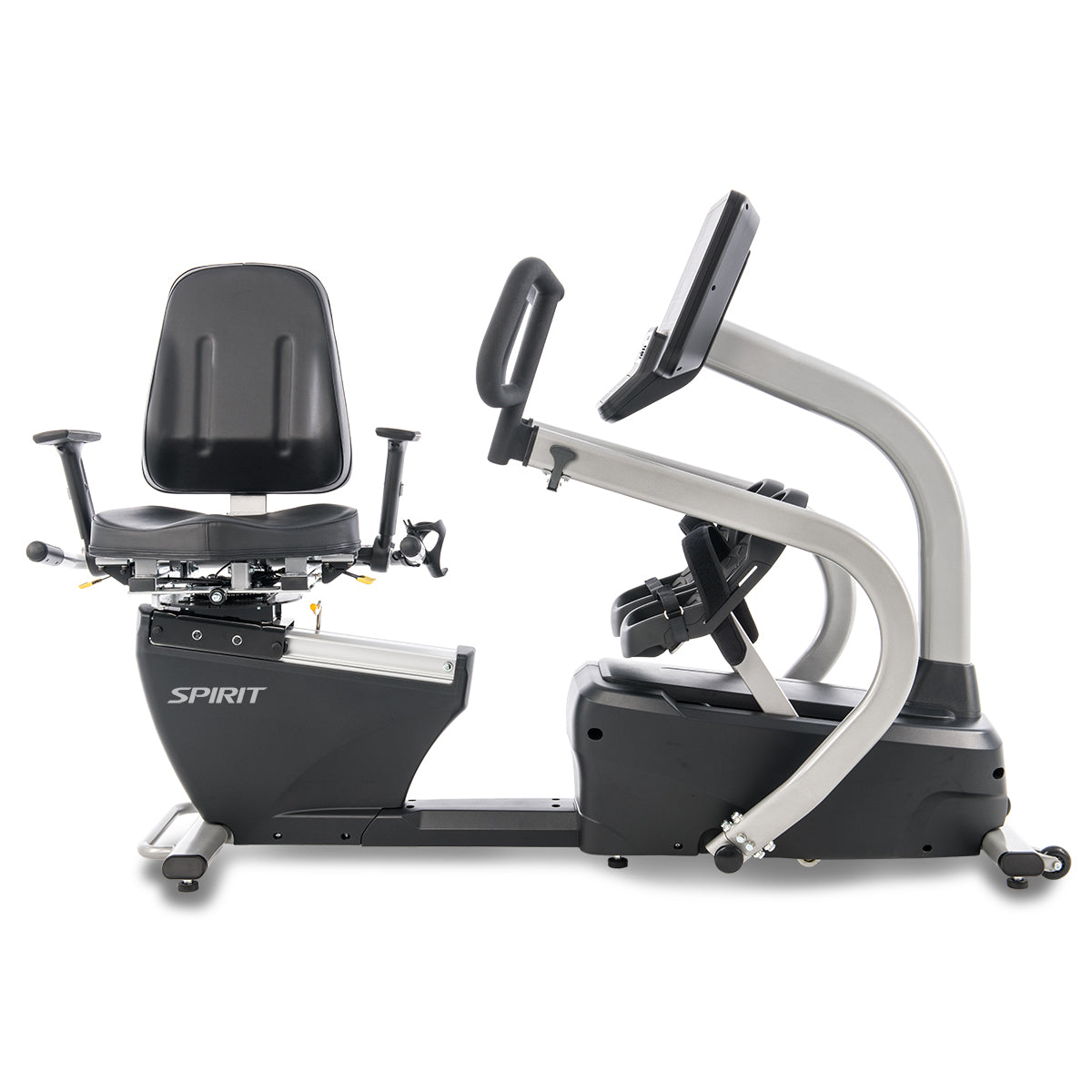 Spirit Fitness CRS800S light commercial recumbent seated stepper with adjustable seat and handles and armrests