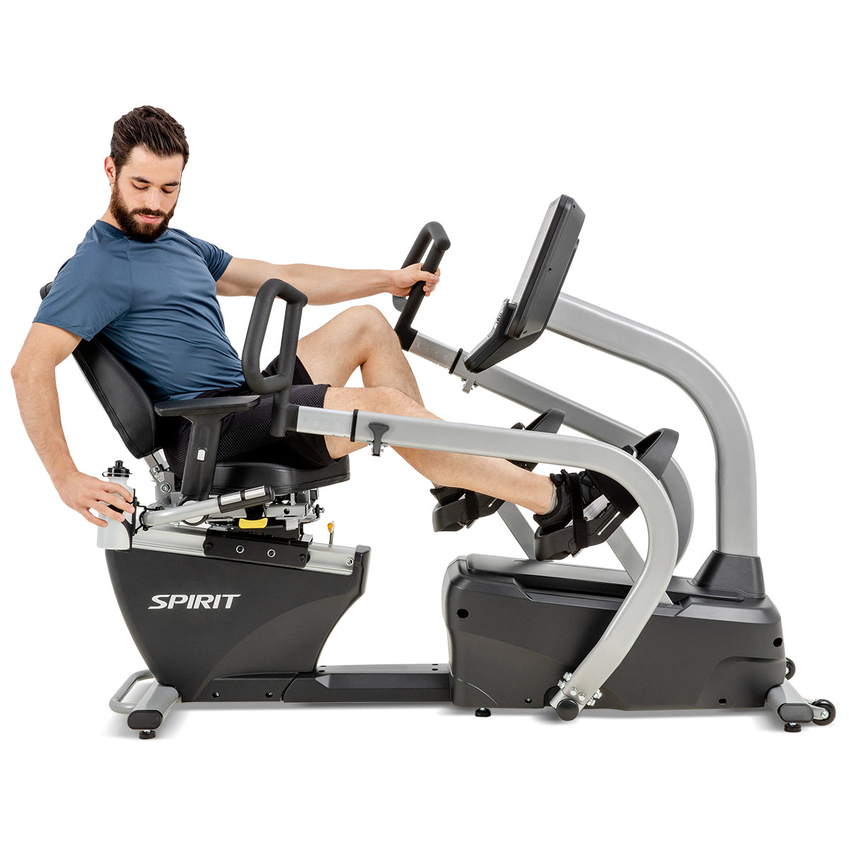 Spirit Fitness CRS800S light commercial recumbent seated stepper with adjustable seat and handles and armrests