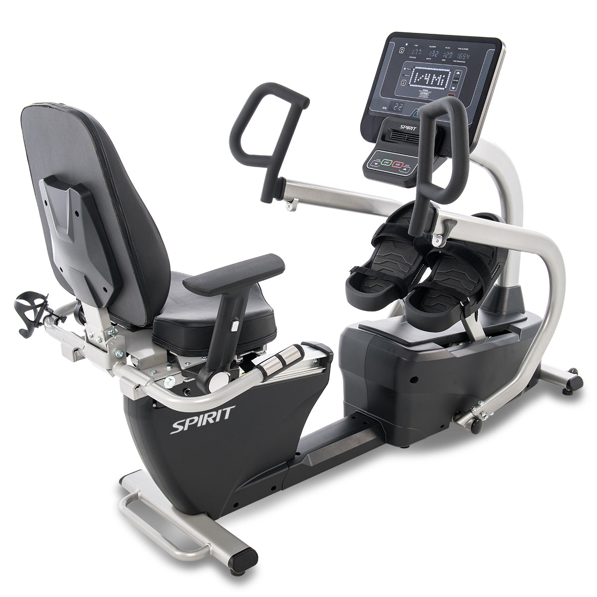 Spirit Fitness CRS800S light commercial recumbent seated stepper with adjustable seat and handles and armrests