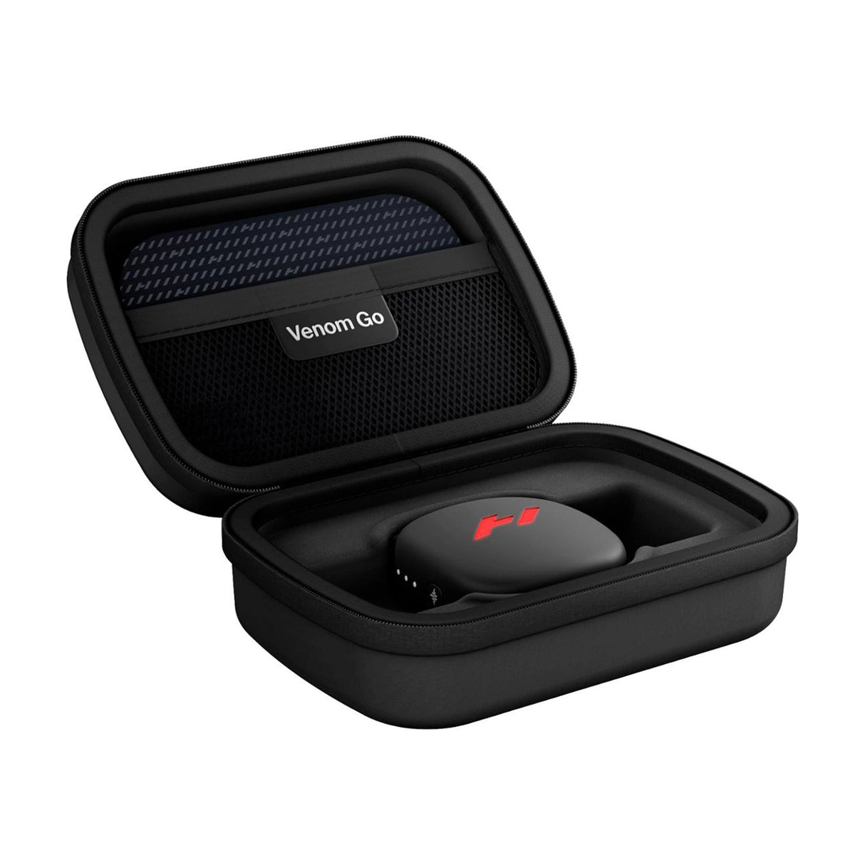 Premium black zip up case which holds the Venom Go made by Hyperice