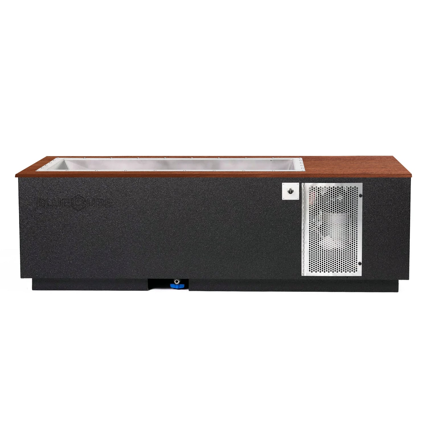 Black BlueCube CoreChill 3 Cold Plunge Tub with walnut top which is commercial grade and handmade in America