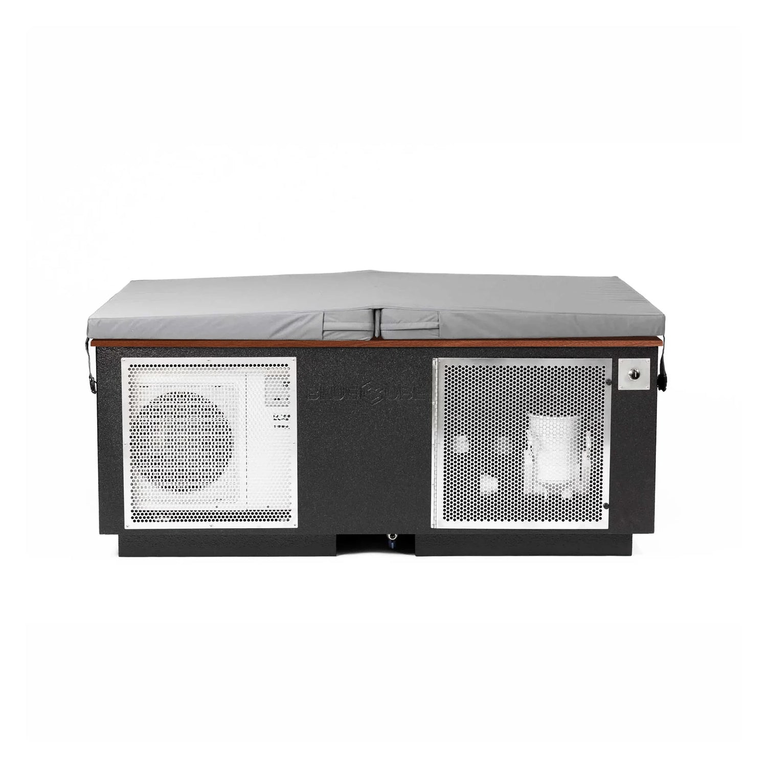 Black BlueCube CoreChill 3 Elite Cold Plunge Tub with line-x coating and walnut top which is commercial grade and handmade in America