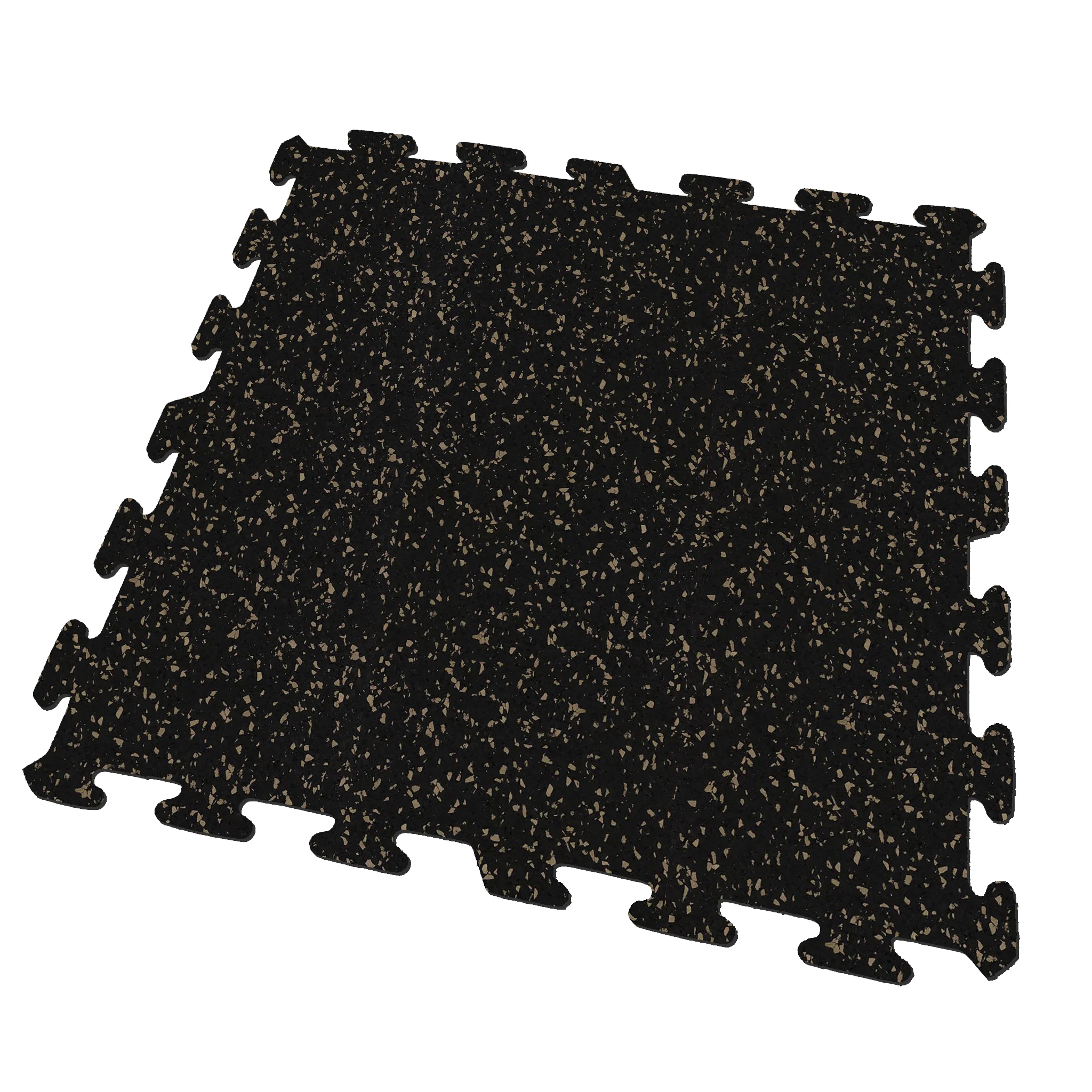 A black and brown Ecore Athletic interlocking rubber gym flooring tile for homes