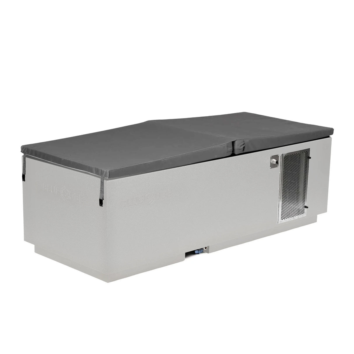 White BlueCube CoreChill 3 Cold Plunge Tub with spa cover which is commercial grade and handmade in America