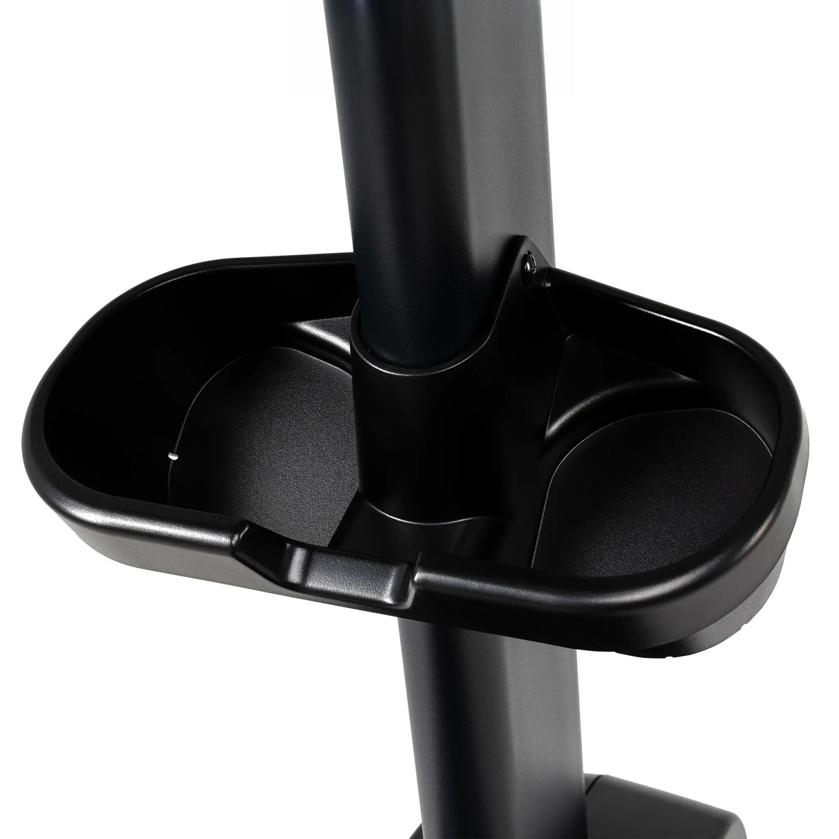Close-up of a cup holder attached to the pole of the Spirit Fitness CS800 Stepper by Spirit Fitness, designed for holding drinks or small items.