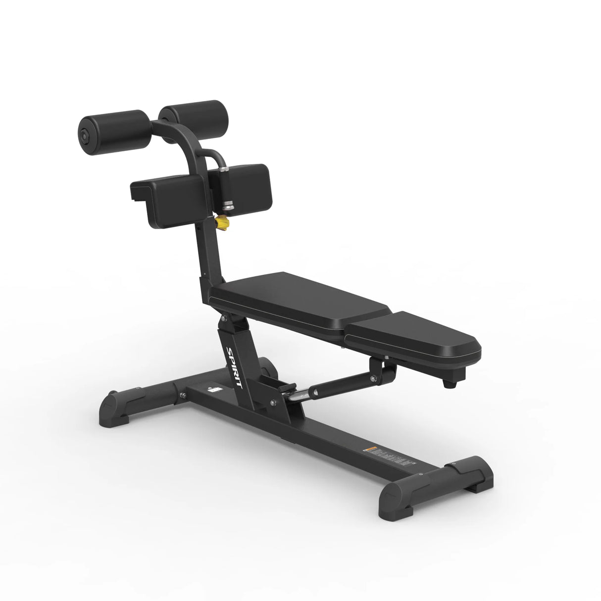 Angled view of the Spirit Fitness CSF-AABB Adjustable Ab Bench showing the adjustable backrest, seat, and footplate on its base frame.