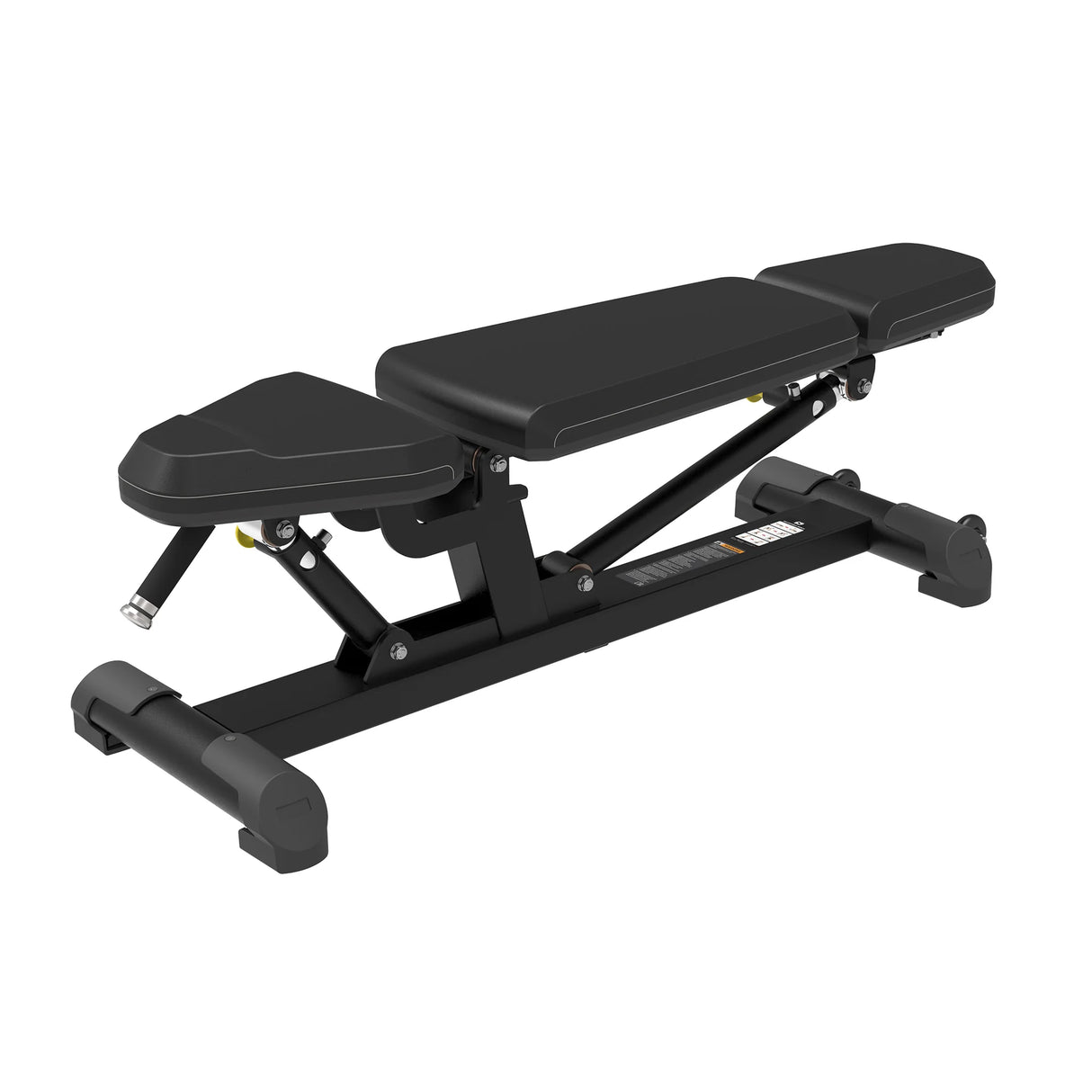Angled view of the Spirit Fitness CSF-ADJB Adjustable Bench with backrest inclined, showing the adjustment linkage.