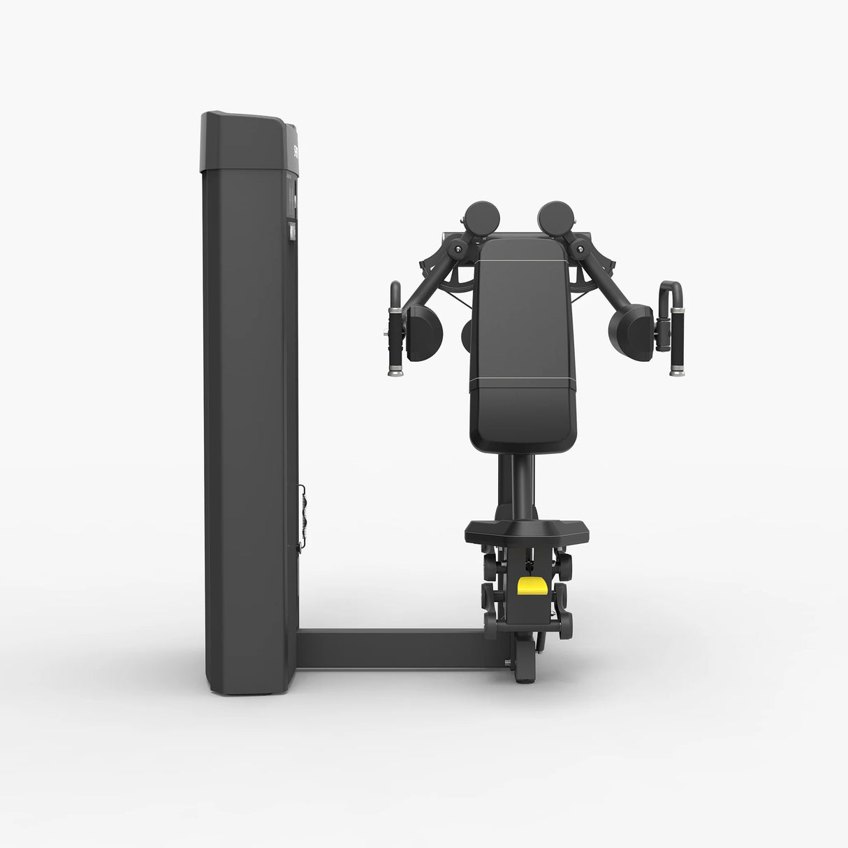 Rear view of the Spirit Fitness CSS-LATR Lateral Raise machine showing the dual arm pads and pivoting arms.
