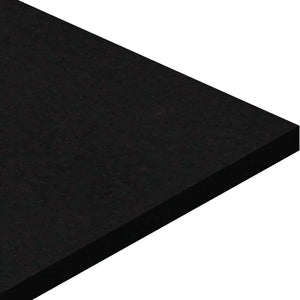 A close-up of the corner of an ECORE Basic Fit Rubber Roll - 8mm Flooring slab by ECORE Athletic, featuring a flat, rectangular, black surface with a polished finish against a white background.