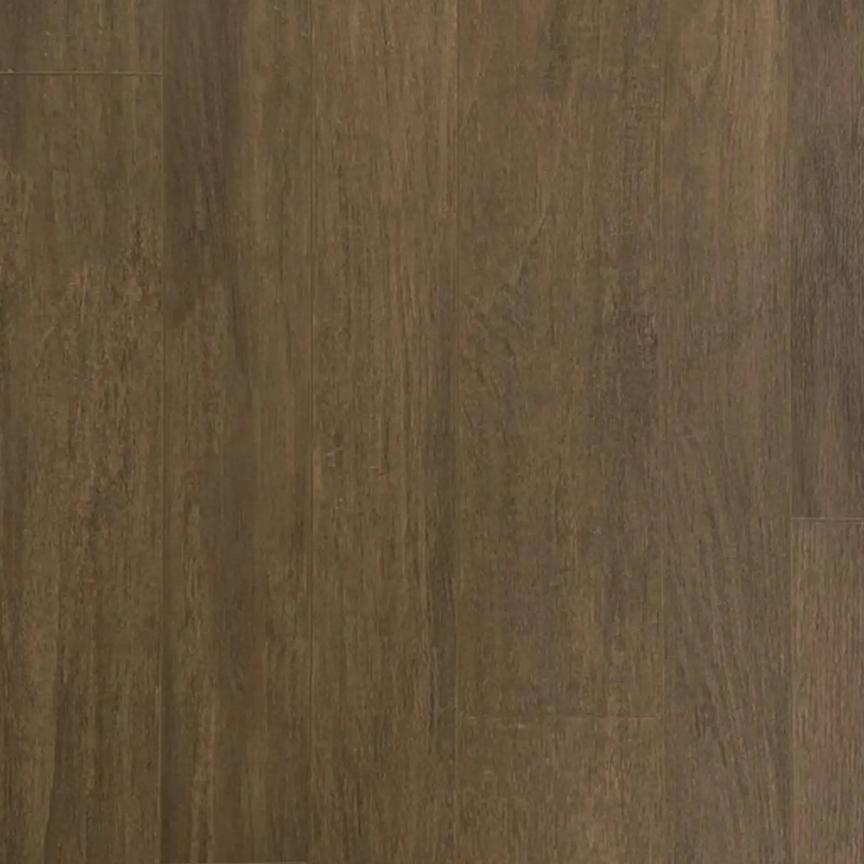 A close-up of ECORE Balanced Motivate Laminate Roll - 7mm Class 1 Flooring by ECORE Athletic, featuring a brown wood-look surface with subtle grain patterns, matte finish, and natural color variations.