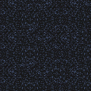 The ECORE Performance Rally Rubber Roll - 14.5mm Flooring by ECORE Athletic features a black surface dotted with small blue specks, evoking the look of a starry night sky or scattered confetti.