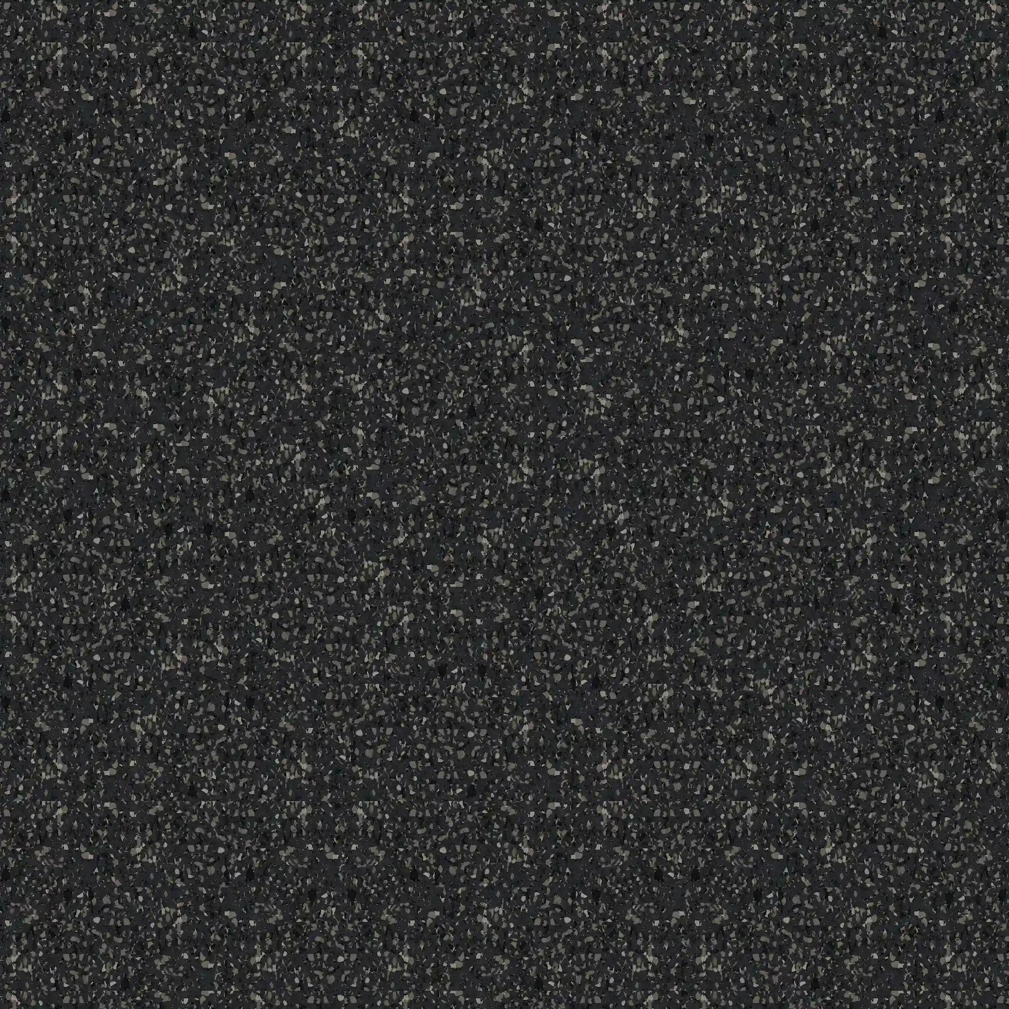 Close-up of ECORE Athletic's Performance Rally Rubber Roll - 14.5mm Flooring, featuring a black and dark gray speckled surface with a rough texture and visible embedded granules.