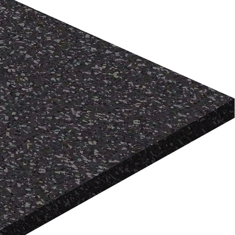 A close-up of the ECORE Athletic Basic Fit Rubber Roll - 8mm Flooring, a rectangular black mat with gray and white speckles, shown on a white background.