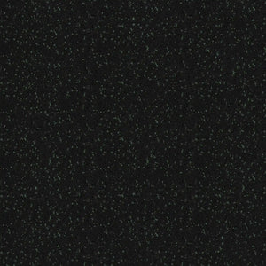 The ECORE Athletic ECORE Basic Fit Rubber Roll - 8mm Flooring features a dark surface with evenly distributed tiny green and gray speckles on a black background, creating a textured, subtly sparkling look.