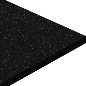 A close-up view of ECORE Basic Fit Rubber Roll - 8mm Flooring by ECORE Athletic, featuring a polished dark surface with subtle green and gray specks, displayed against a white background.