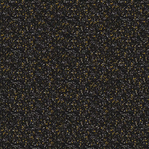 The ECORE Basic Fit Rubber Roll - 8mm Flooring by ECORE Athletic features a black background with scattered yellow, white, and gray specks, creating a terrazzo-style look reminiscent of a starry night sky.