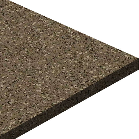 A close-up of ECORE Basic Fit Rubber Roll - 8mm Flooring by ECORE Athletic, featuring a rectangular sheet with a speckled brown and tan cork and rubber texture, shown against a white background.