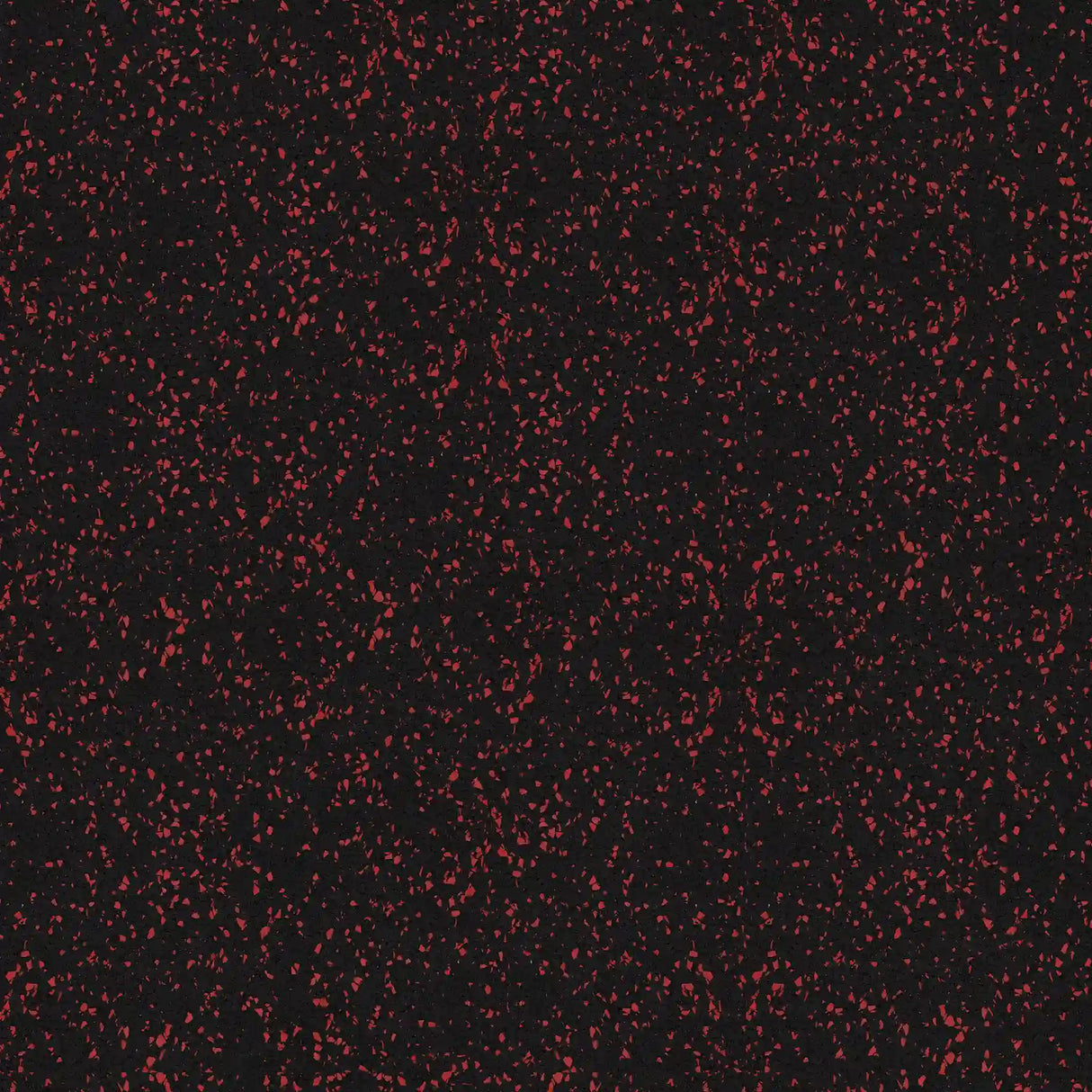 The ECORE Performance Beast Rubber Roll - 10.5mm Flooring by ECORE Athletic features a black surface with scattered small red specks and irregular shapes, creating a textured, speckled pattern throughout.