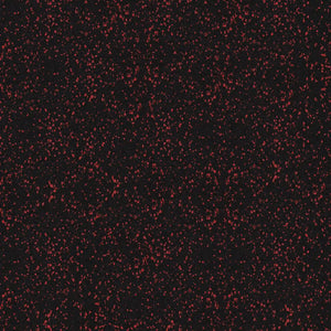 The ECORE Performance Beast Rubber Roll - 10.5mm Flooring by ECORE Athletic features a black surface with scattered small red specks and irregular shapes, creating a textured, speckled pattern throughout.