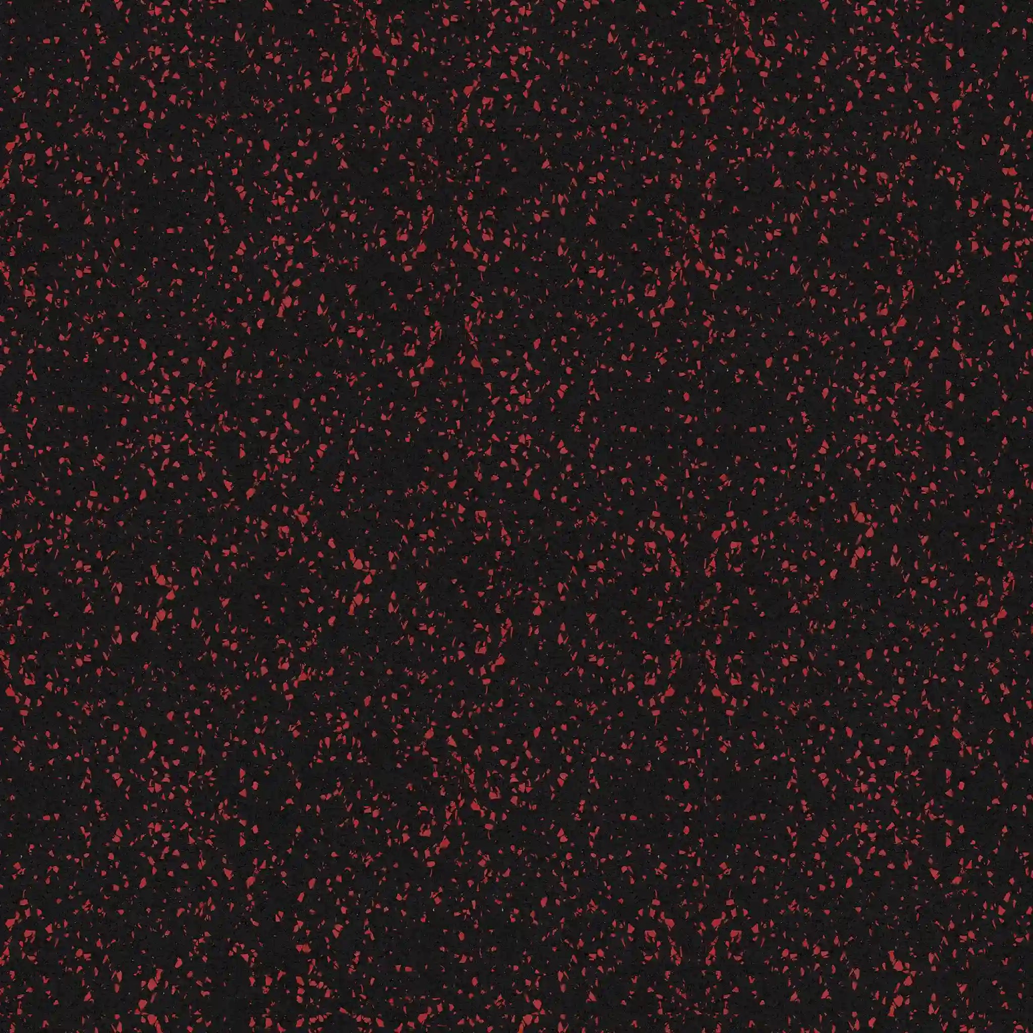 ECORE Athletic's Performance Motivate Plus Rubber Roll - 10.5mm Flooring features a black surface with scattered, irregular red specks and flecks, creating a textured and abstract pattern.