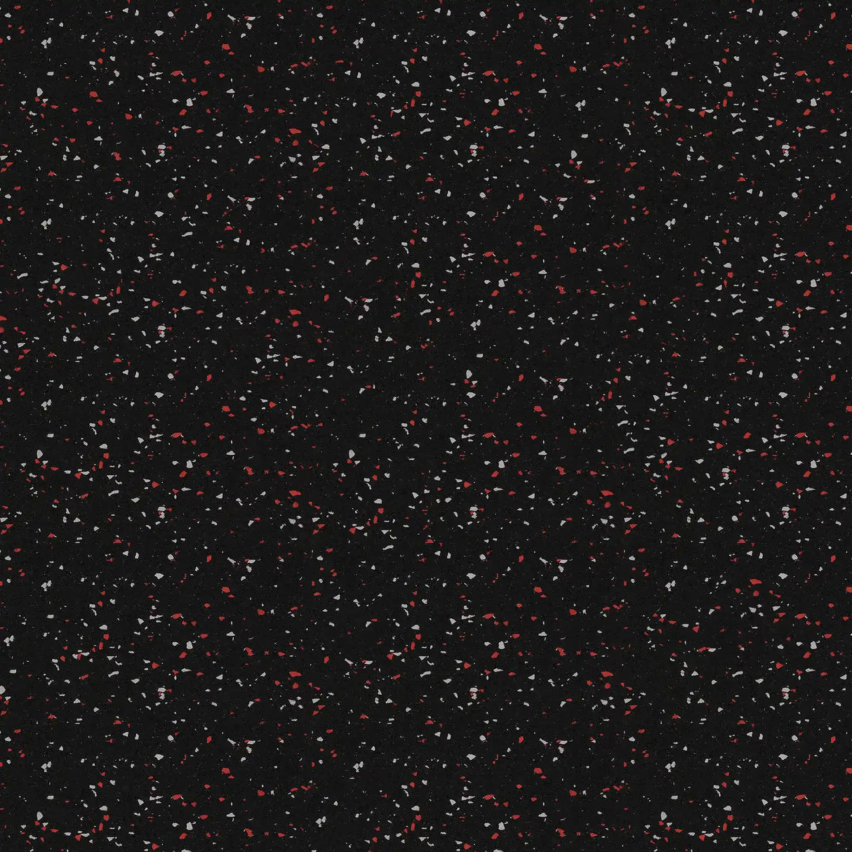 The ECORE Athletic Basic Fit Rubber Roll - 8mm Flooring features a black background with small white and red specks, evoking a starry night sky accented by red highlights.