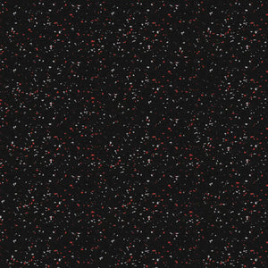 The ECORE Athletic Basic Fit Rubber Roll - 8mm Flooring features a black background with small white and red specks, evoking a starry night sky accented by red highlights.