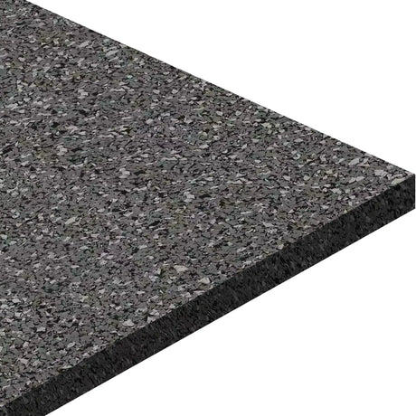 A close-up of the ECORE Basic Fit Rubber Roll - 8mm Flooring by ECORE Athletic, a rectangular, speckled black and gray rubber mat with textured surface and beveled edges, displayed against a white background.