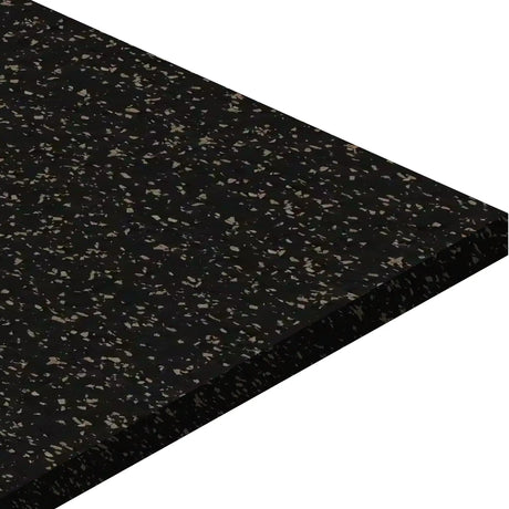 A close-up angled view of the ECORE Athletic Basic Fit Rubber Roll - 8mm Flooring in black with gray and white speckles, displayed on a white background.