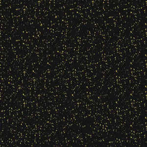 The ECORE Athletic Basic Fit Rubber Roll - 8mm features a black surface with numerous small, randomly scattered yellow specks, giving it a starry night or speckled appearance.