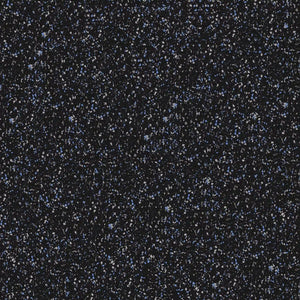 The ECORE Performance Rally Rubber Roll - 14.5mm Flooring from ECORE Athletic features a black surface dotted with numerous small white and blue specks, creating an effect similar to a starry night sky or scattered glitter.