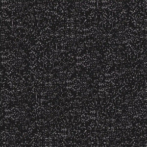 The ECORE Athletic Performance Rally Rubber Roll – 14.5mm Flooring features a black surface speckled with dense, irregular white flecks, offering a unique look reminiscent of static noise or a starlit night sky.