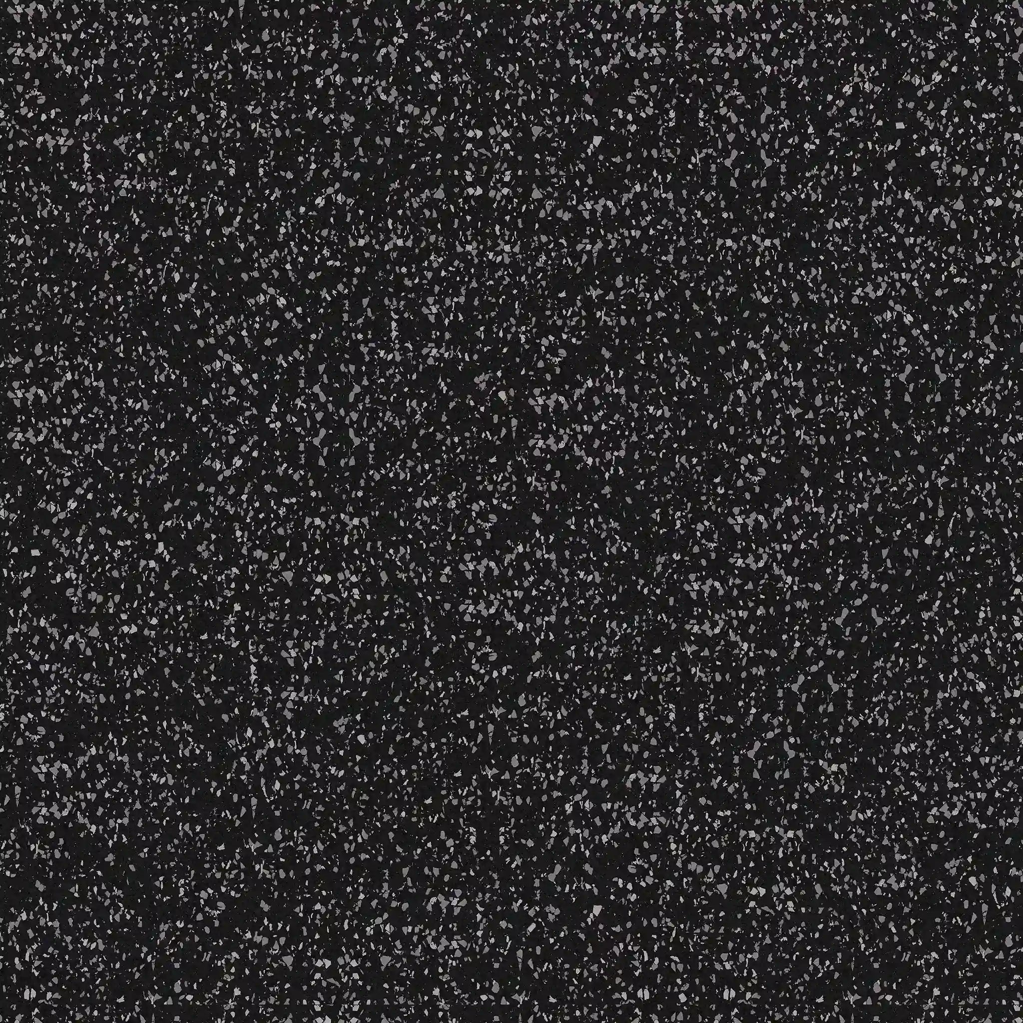The ECORE Athletic Performance Motivate Plus Rubber Roll - 10.5mm Flooring features a black base with numerous small white specks scattered across its surface, reminiscent of static noise or a starry night sky.