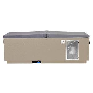 Beige BlueCube CoreChill 3 Cold Plunge Tub with spa cover which is commercial grade and handmade in America