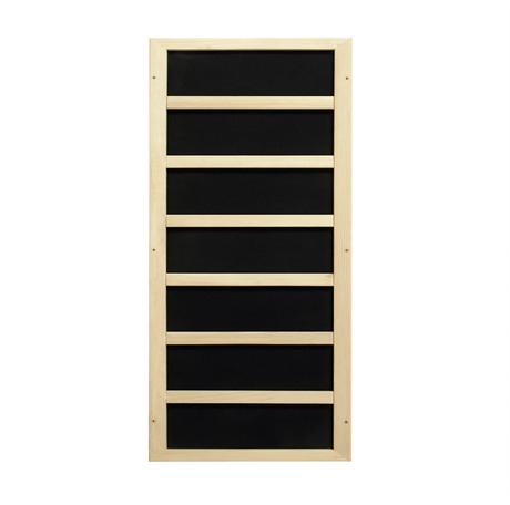 Dynamic Avila FAR Infrared Sauna in Canadian Hemlock, featuring low EMF heating panels, chromotherapy lighting, Bluetooth sound, and compact design for 1-2 people, ensuring safe, easy installation with a five-year warranty.