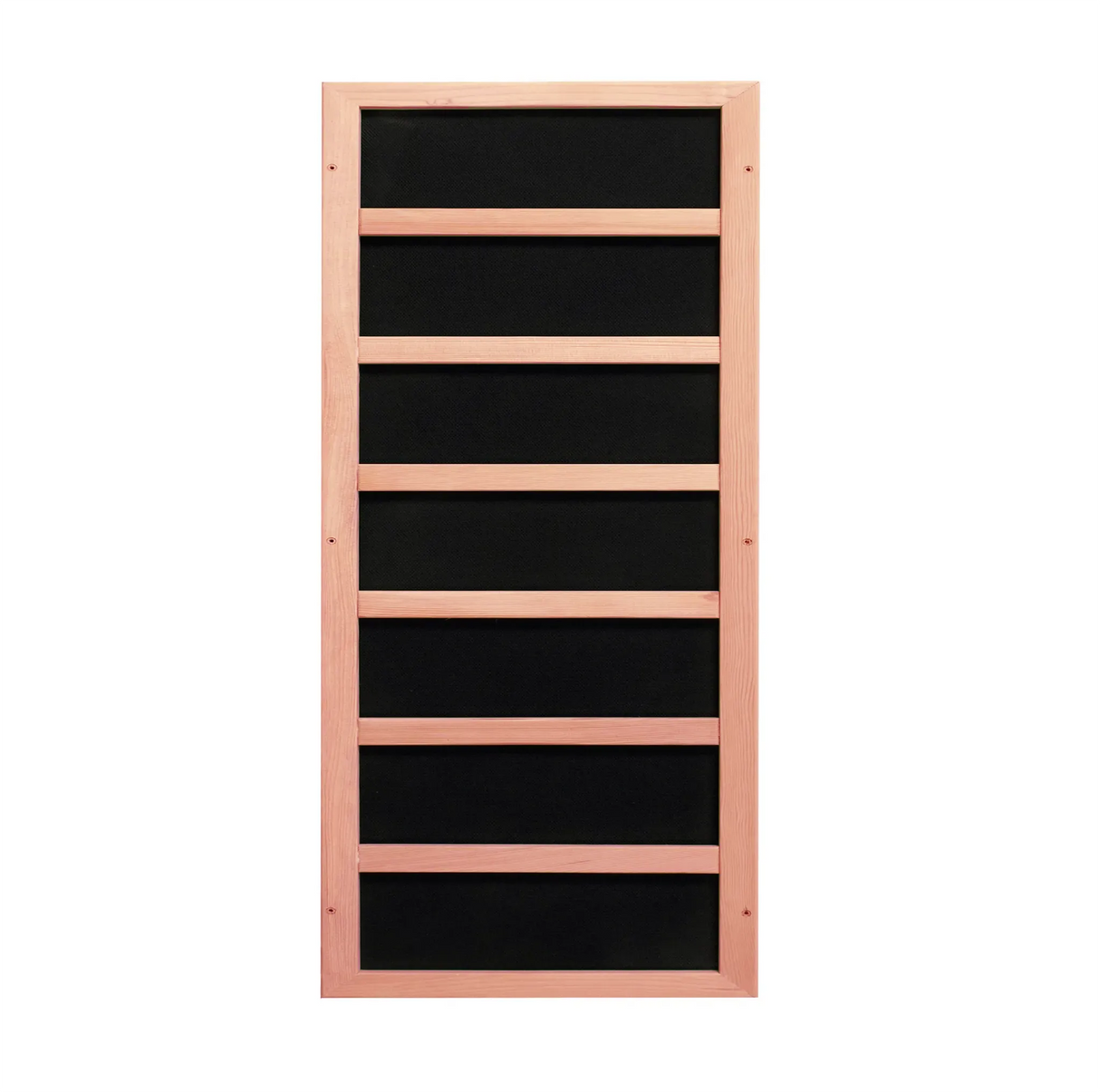 Carbon infrared heat panel with wooden framing found inside of a sauna